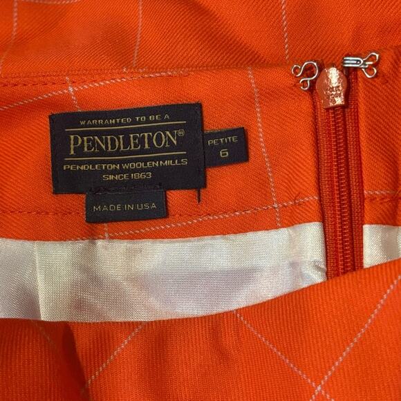 Pendleton Coral Orange Windowpane Plaid Wool Pencil Skirt 6 Petite - Picture 8 of 8